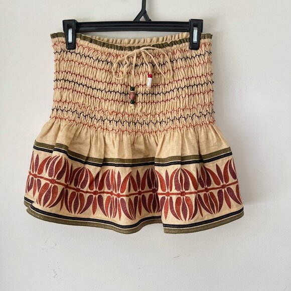 NEW Zara Boho Linen-Blend Embroidered Smocked Ruffle Mini Skort Skirt, Size XS - Picture 12 of 16